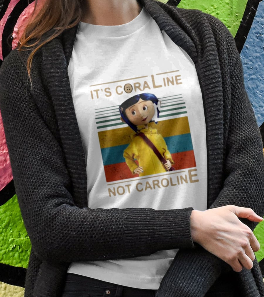 It's Coraline Not Caroline Vintage Button Eyes Yellow Raincoat T-Shirt