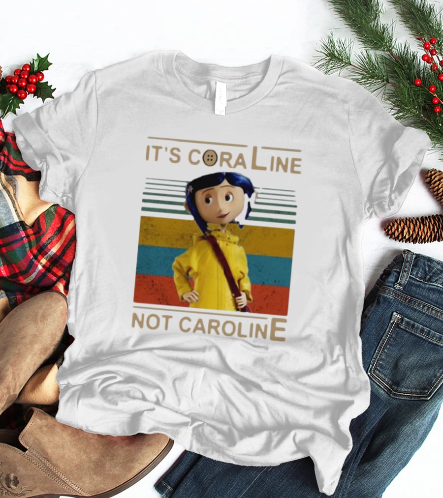 It's Coraline Not Caroline Vintage Button Eyes Yellow Raincoat T-Shirt