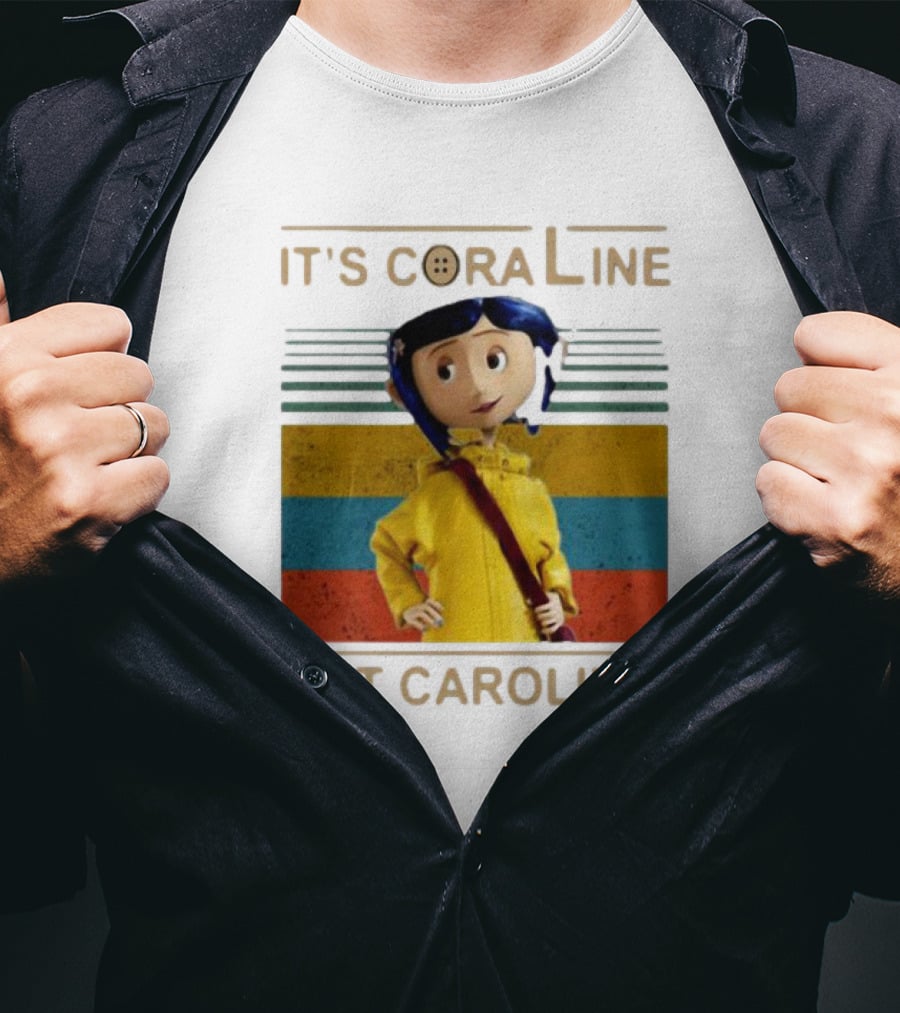 It's Coraline Not Caroline Vintage Button Eyes Yellow Raincoat T-Shirt