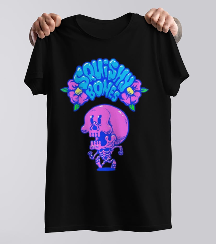 Danny Gonzalez Squishy Bones Vibrant Skull And Flowers Navy T-Shirt