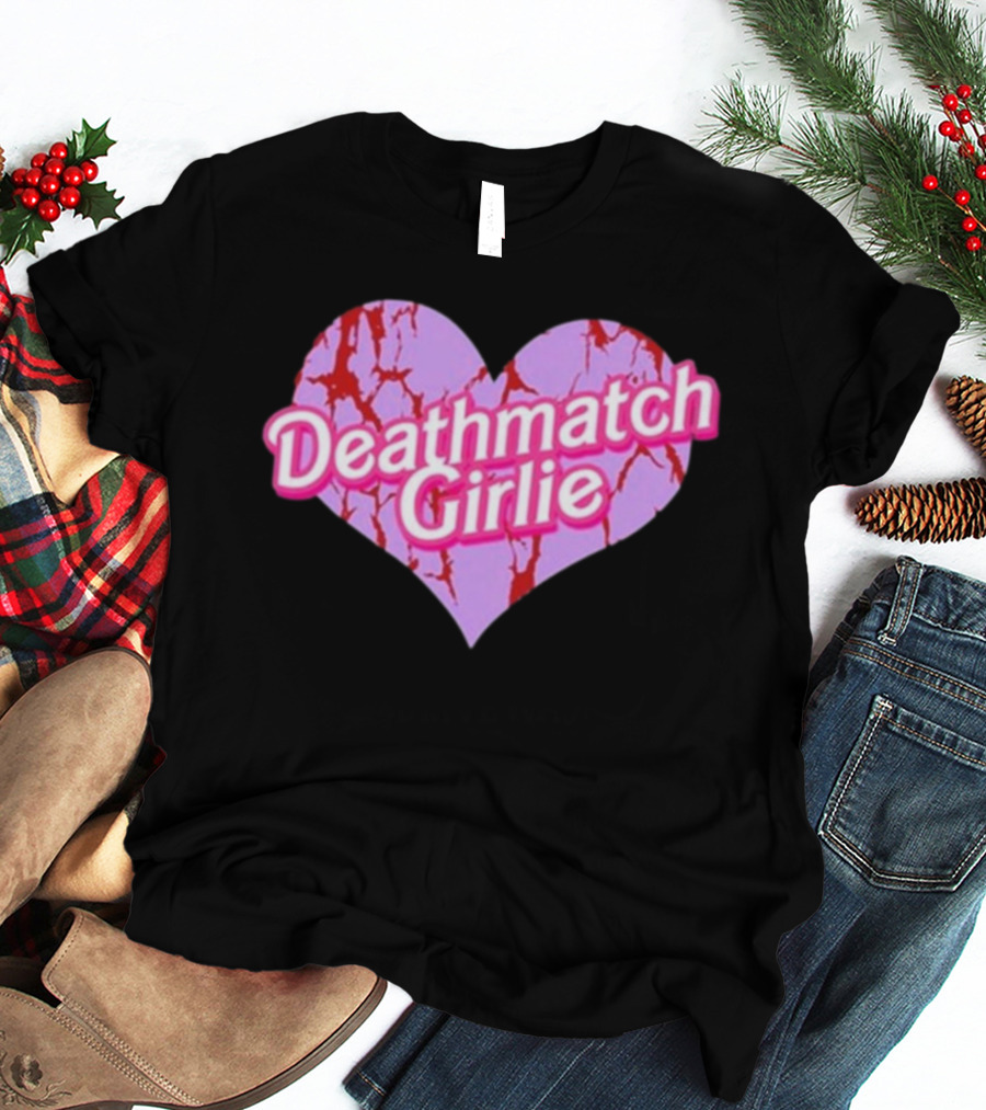 Deathmatch Girlie Heart With Pink And Red Crack T-Shirt