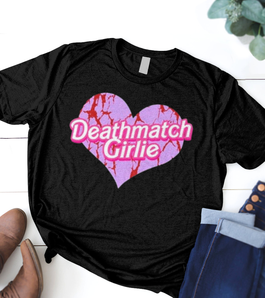 Deathmatch Girlie Heart With Pink And Red Crack T-Shirt