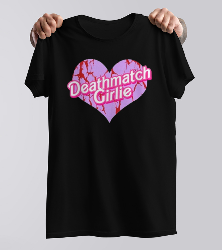 Deathmatch Girlie Heart With Pink And Red Crack T-Shirt