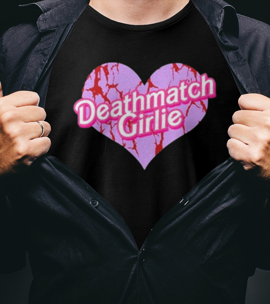 Deathmatch Girlie Heart With Pink And Red Crack T-Shirt