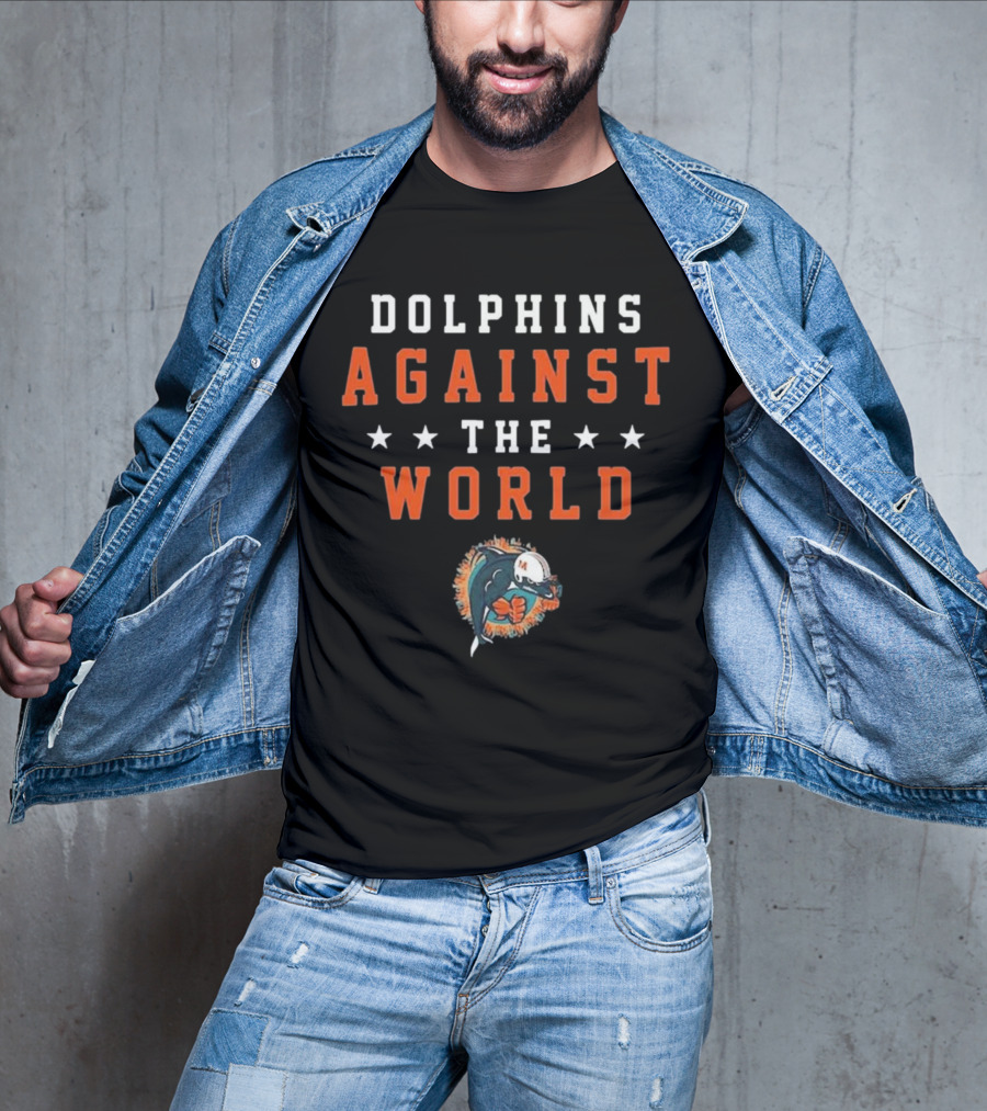Dolphins Against The World Football Helmet Stars T-Shirt