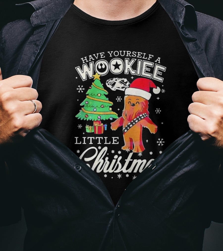 Have Yourself A Wookiee Little Christmas Tree Chewbacca Santa Hat Millennium Falcon Snowflakes T-Shirt