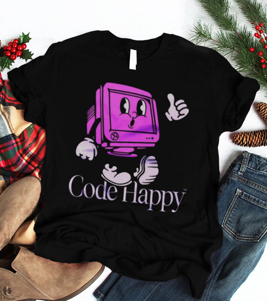 Jason Warner Poolside Code Happy Retro Computer Character T-Shirt