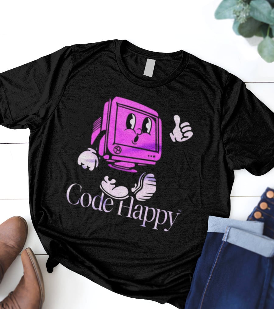 Jason Warner Poolside Code Happy Retro Computer Character T-Shirt
