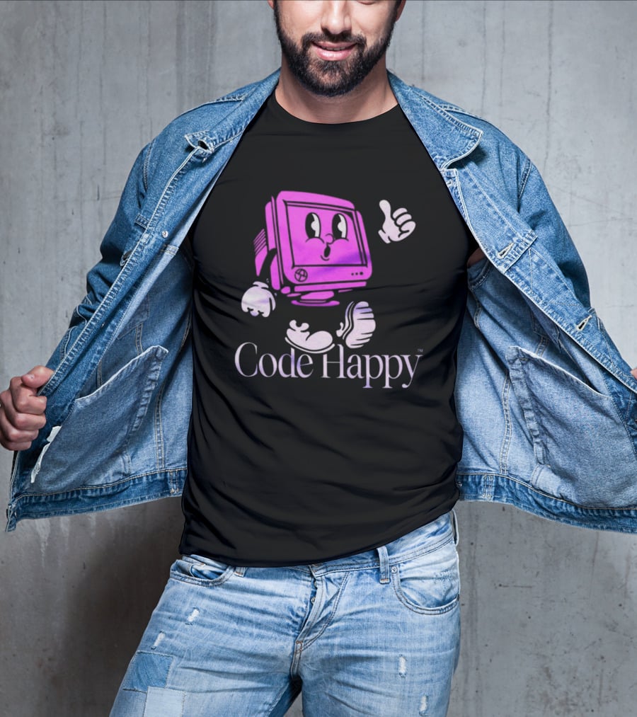 Jason Warner Poolside Code Happy Retro Computer Character T-Shirt