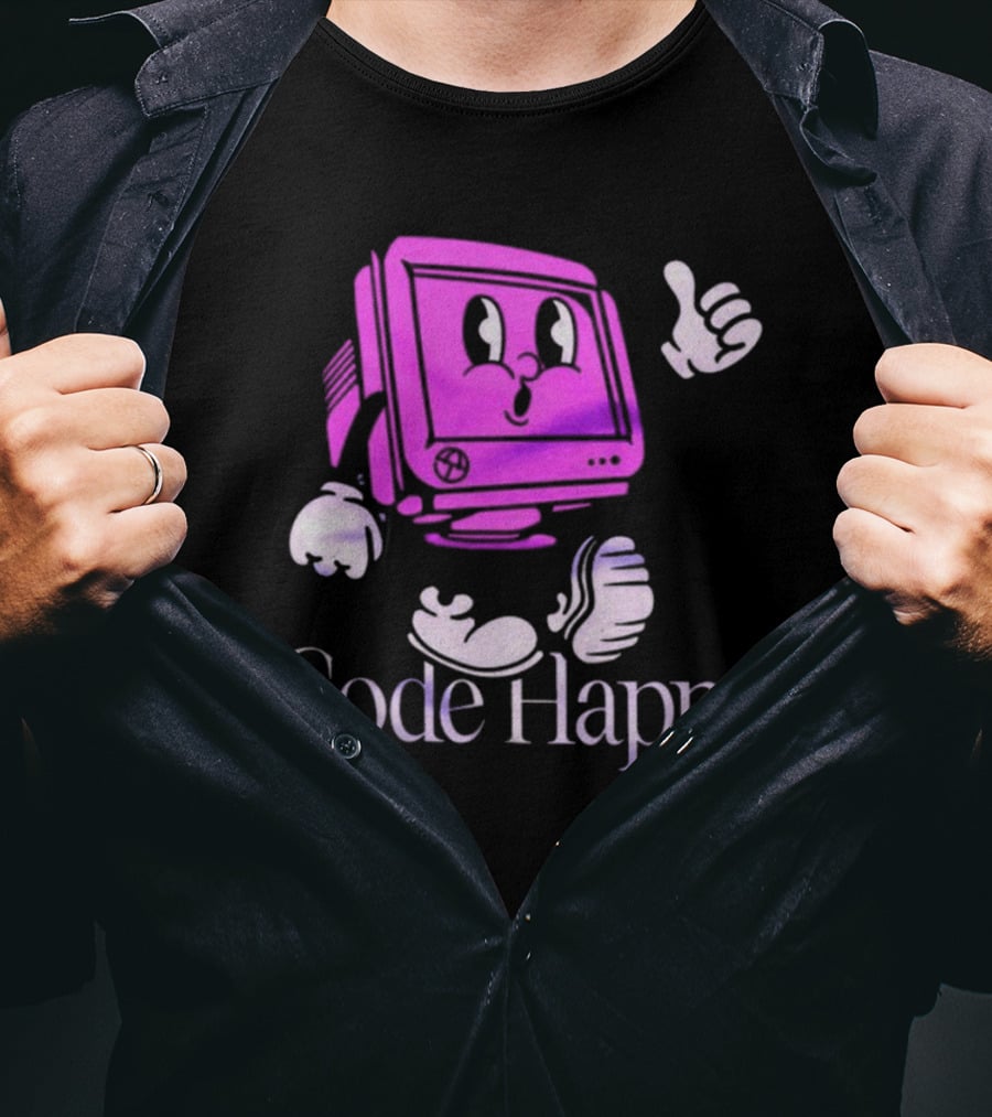 Jason Warner Poolside Code Happy Retro Computer Character T-Shirt