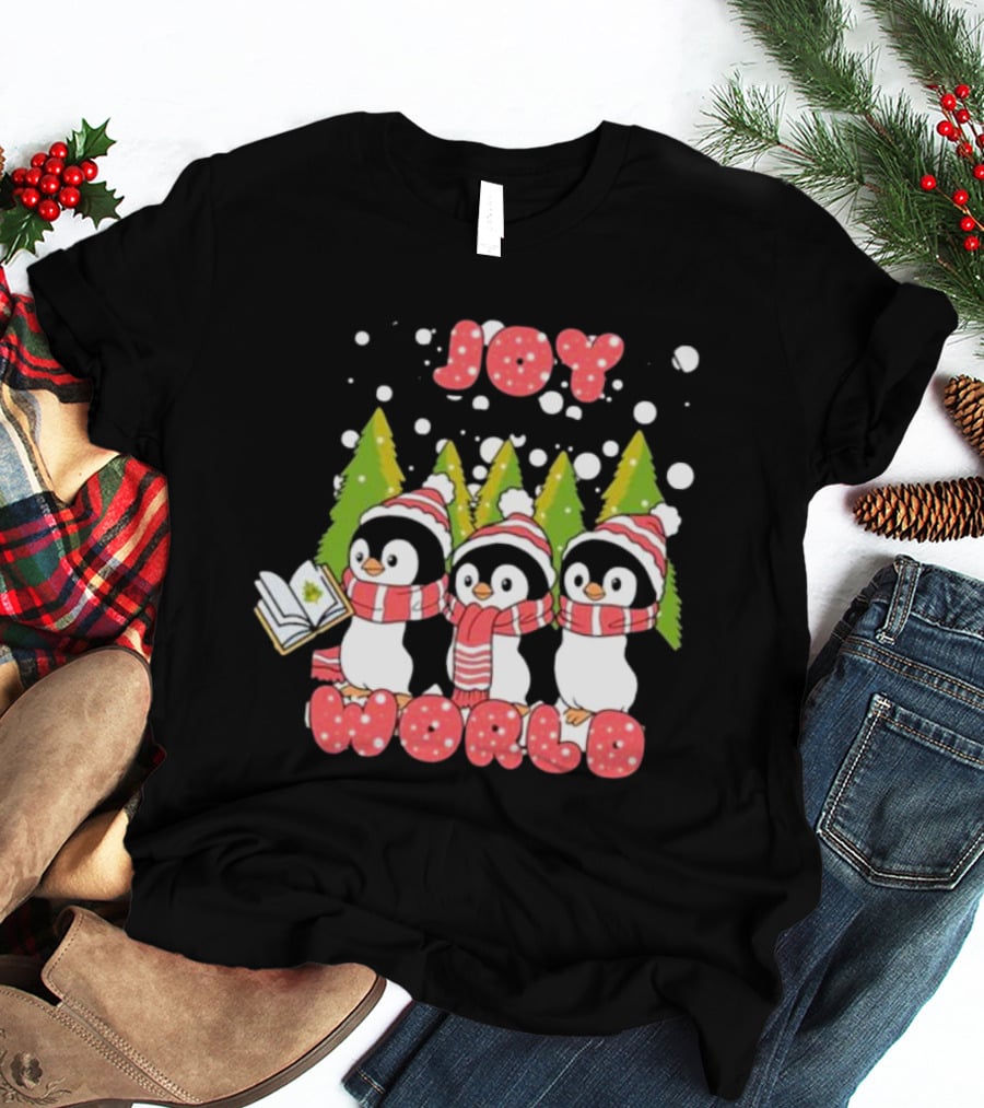 Joy World Penguins Singing With Trees And Snowflakes T-Shirt