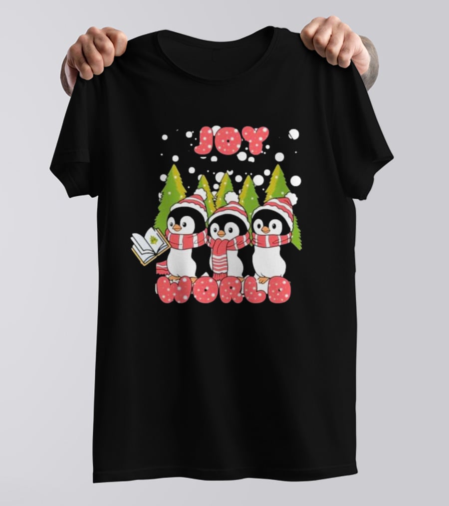 Joy World Penguins Singing With Trees And Snowflakes T-Shirt