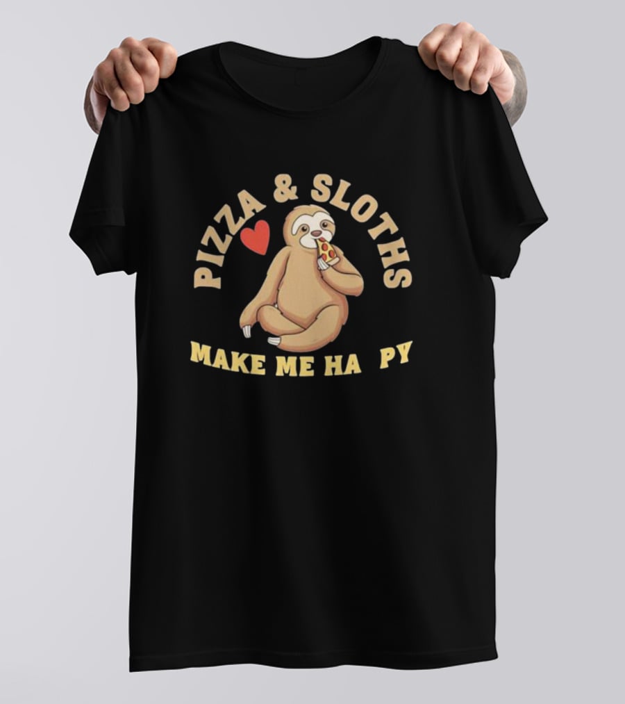 Pizza And Sloths Make Me Happy Heart Eating Slice T-Shirt