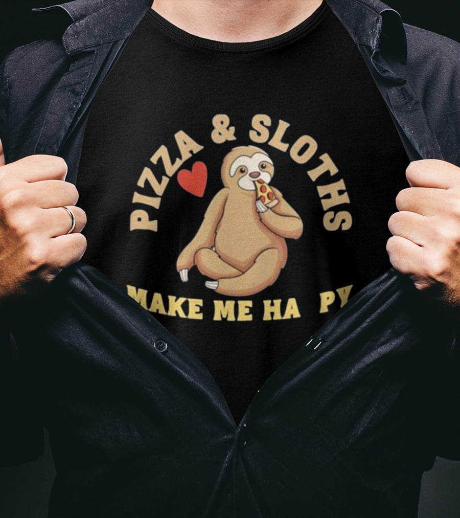 Pizza And Sloths Make Me Happy Heart Eating Slice T-Shirt
