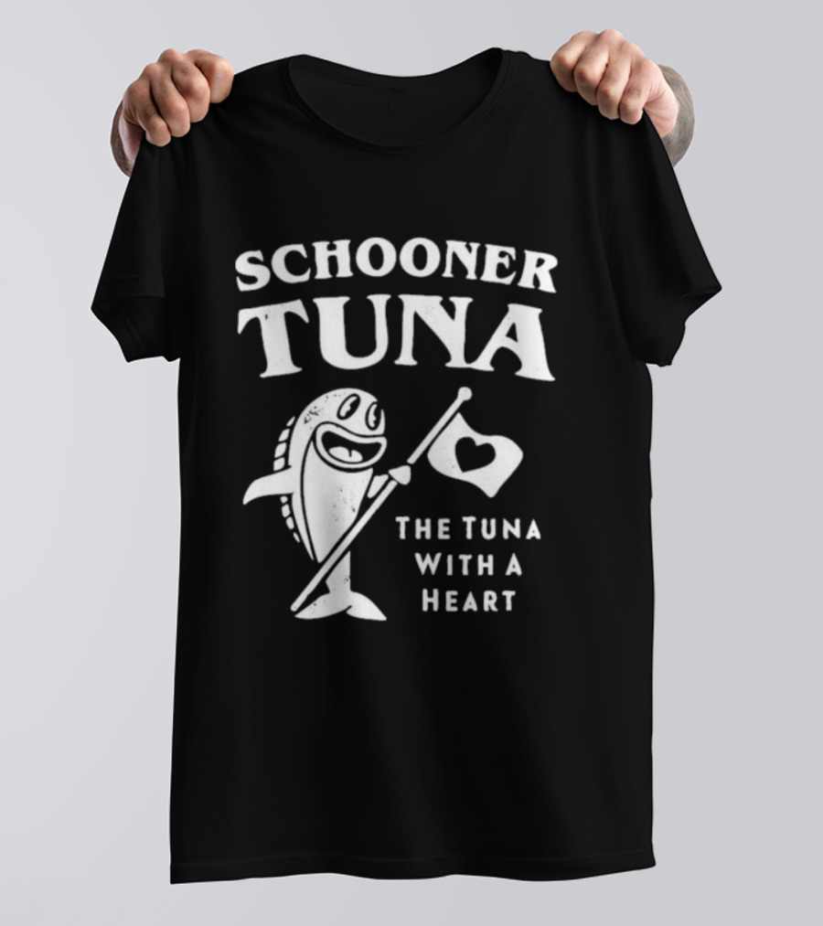 Schooner Tuna The Tuna With A Heart Cheerful Fish Holding Heart Flag T-Shirt