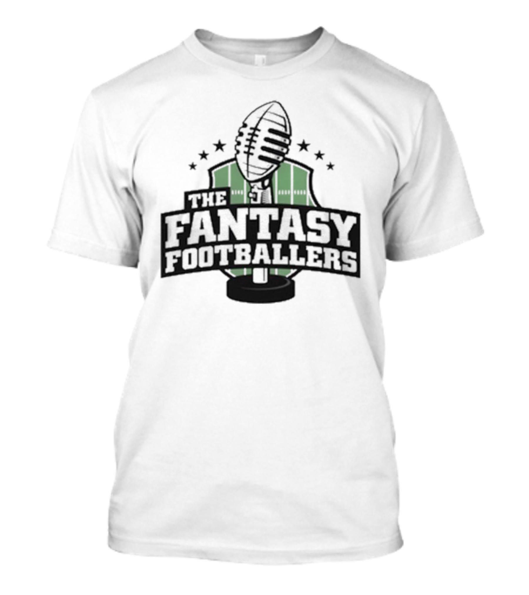 The Fantasy Footballers Podcast Microphone Logo In Green And Black With Stars T-Shirt