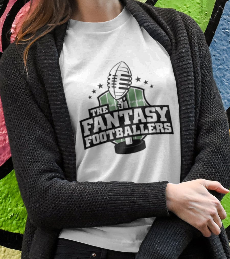 The Fantasy Footballers Podcast Microphone Logo In Green And Black With Stars T-Shirt