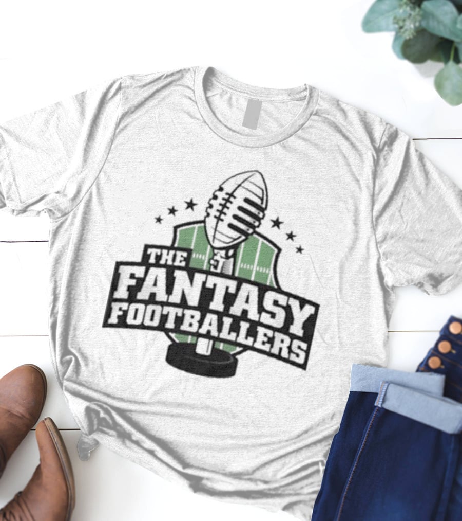 The Fantasy Footballers Podcast Microphone Logo In Green And Black With Stars T-Shirt