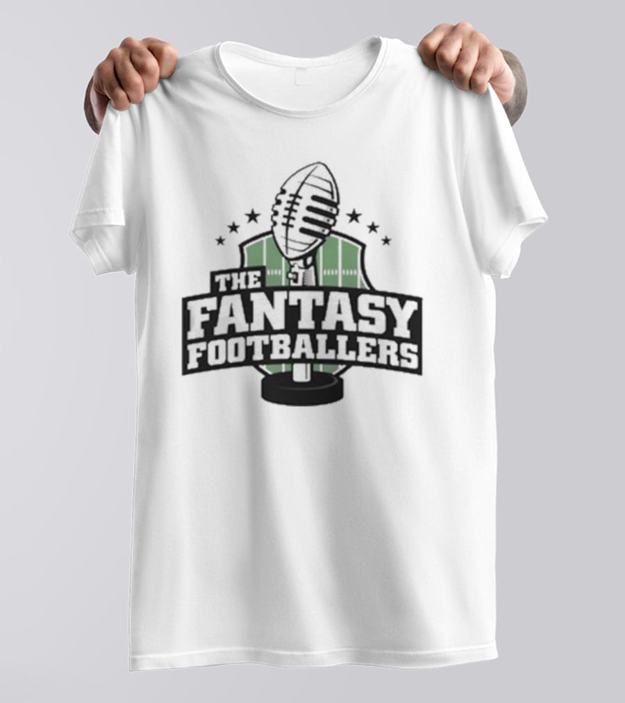 The Fantasy Footballers Podcast Microphone Logo In Green And Black With Stars T-Shirt