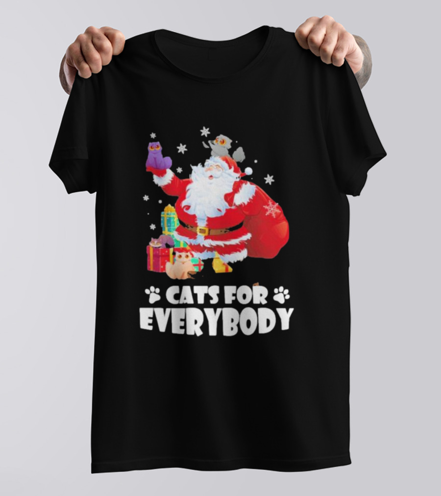 Santa Claus With Gift Cats For Everybody Fun Christmas T-Shirt
