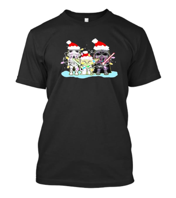 Star Wars Characters Santa Hat Christmas Lights Funny Vibes T-Shirt