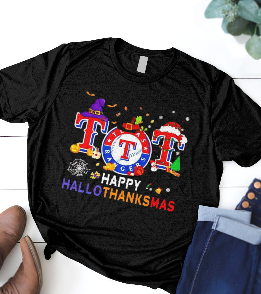 Texas Rangers Happy HalloThanksMas Holiday T-Shirt