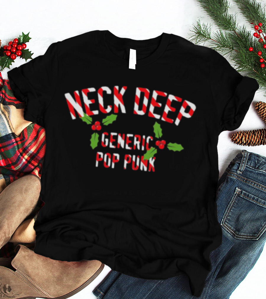 Neck Deep Candy Cane Text With Holly Generic Pop Punk T-Shirt