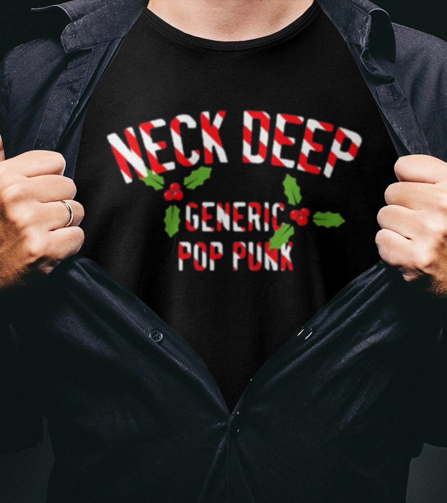 Neck Deep Candy Cane Text With Holly Generic Pop Punk T-Shirt