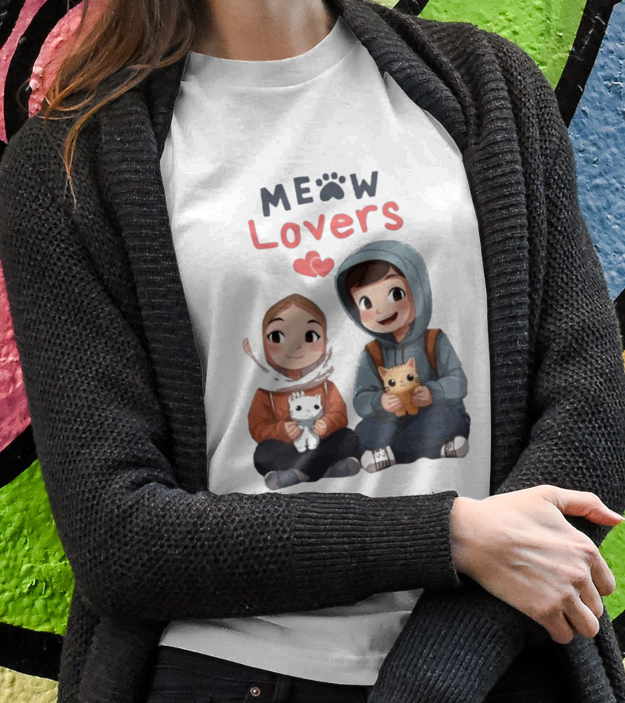 Meow Lovers Cute Boy And Girl With Kittens T-Shirt