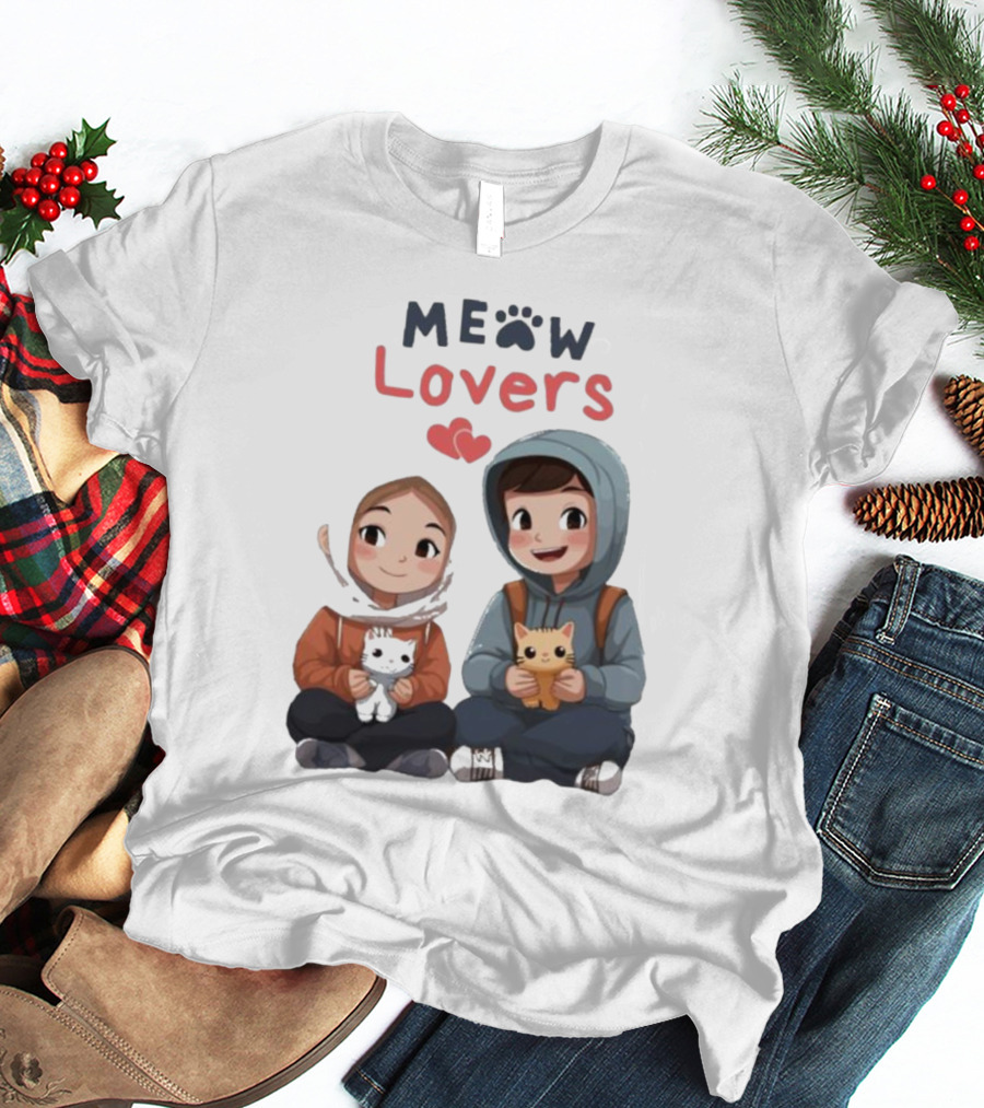Meow Lovers Cute Boy And Girl With Kittens T-Shirt