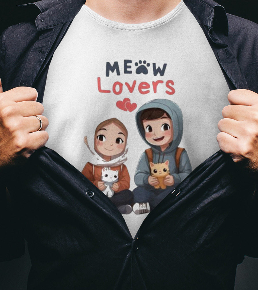 Meow Lovers Cute Boy And Girl With Kittens T-Shirt