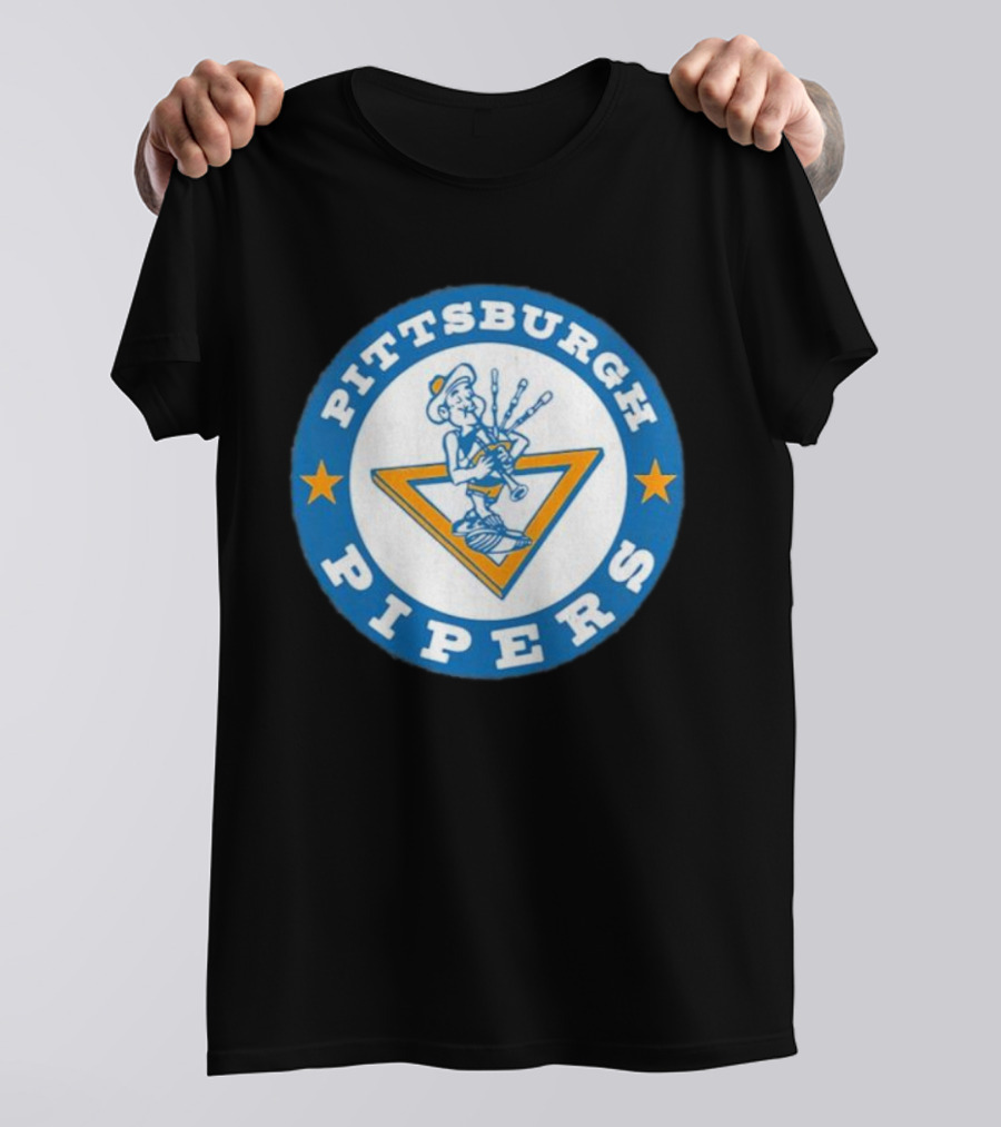 Pittsburgh Pipers Basketball Team Classic Logo With Bagpiper And Star Emblems T-Shirt