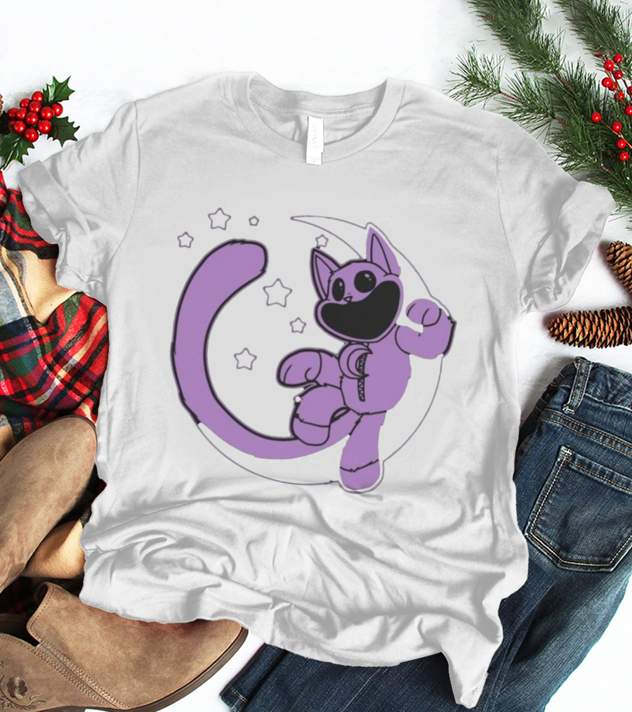 Poppyplaytime Catnap Moon Cute Starry Cartoon T-Shirt