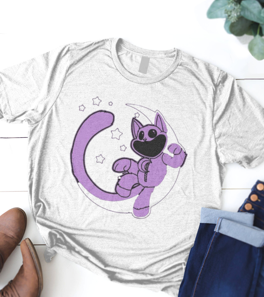 Poppyplaytime Catnap Moon Cute Starry Cartoon T-Shirt