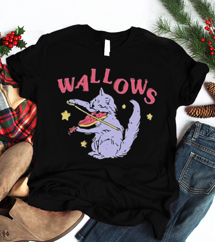 Wallows Cat Playing Fiddle Surrounded By Stars T-Shirt
