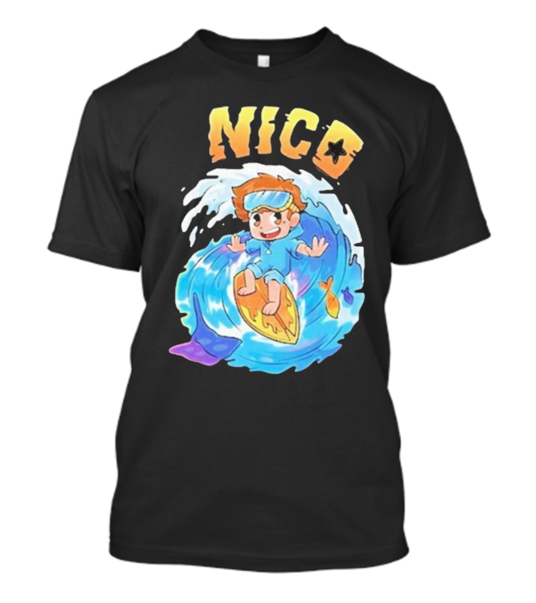 Nico Surfing In Ocean Wave Art With Cash And Nico Nico Starfish T-Shirt