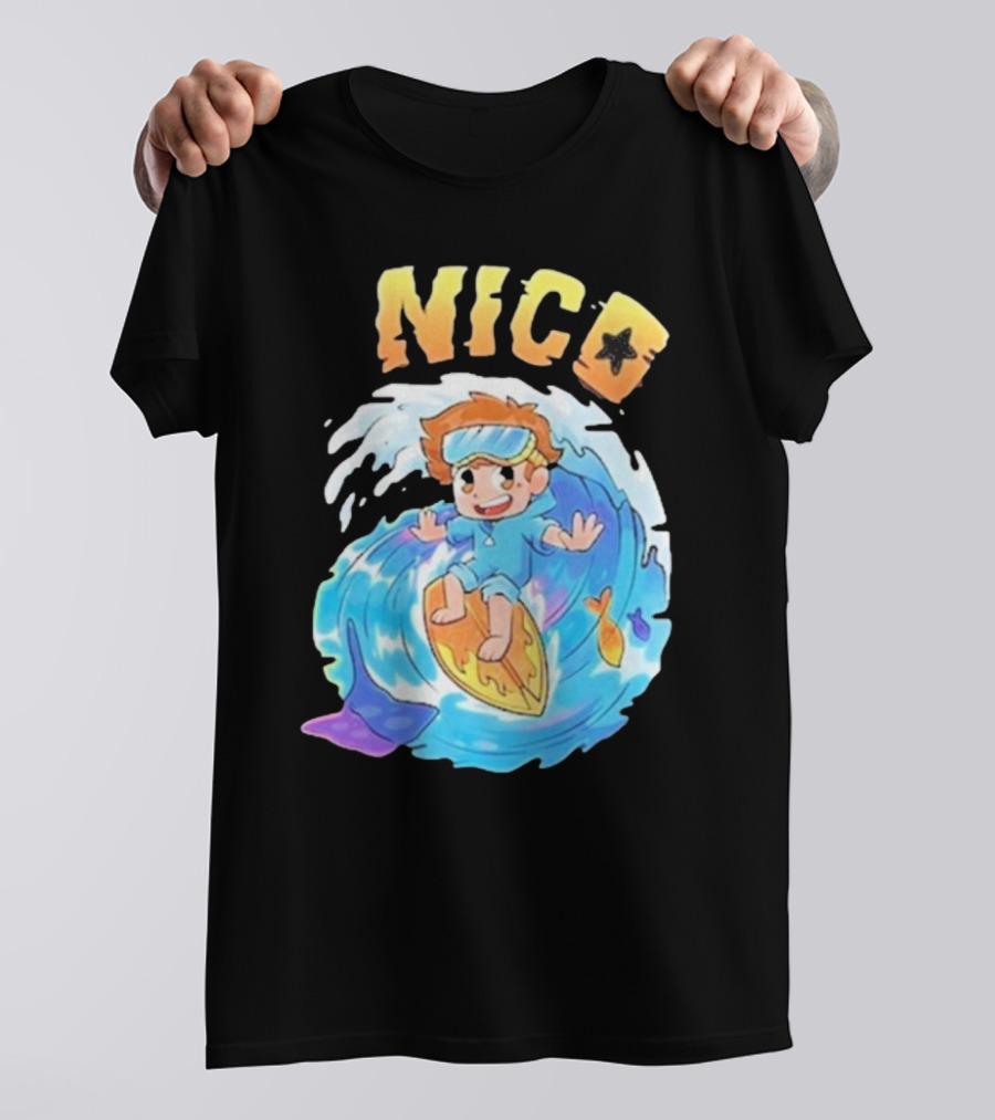 Nico Surfing In Ocean Wave Art With Cash And Nico Nico Starfish T-Shirt