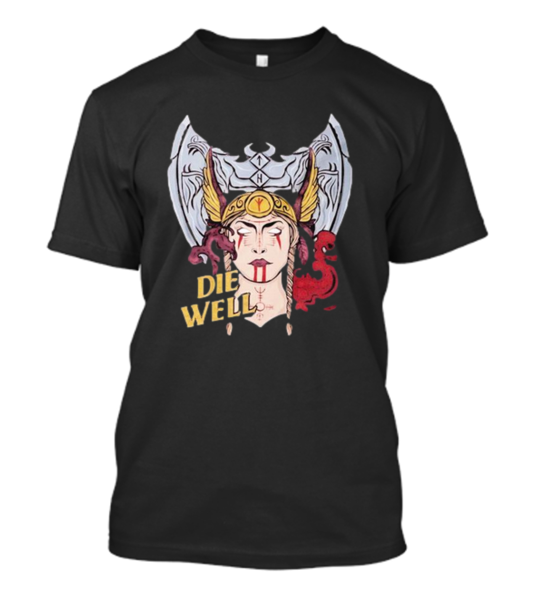Die Well Viking Warrior Women With Winged Helmet And Dragons T-Shirt
