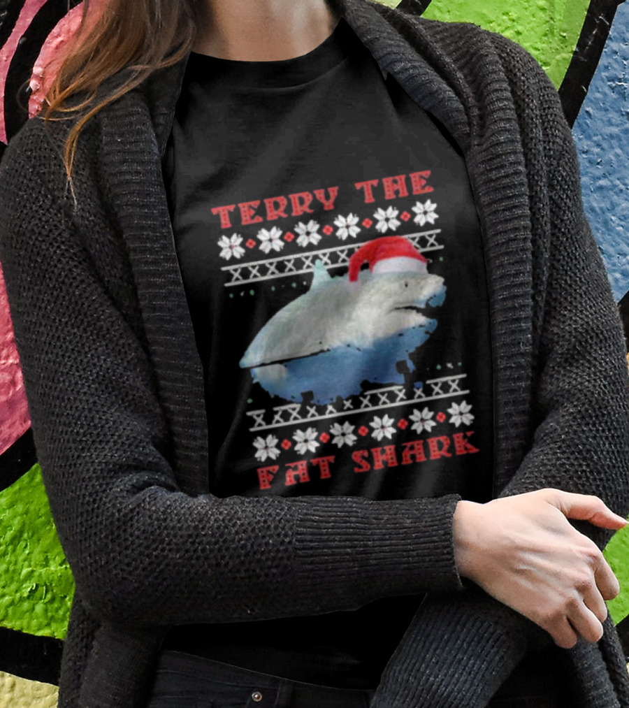 Terry The Fat Shark Christmas Santa Hat Snowflake T-Shirt