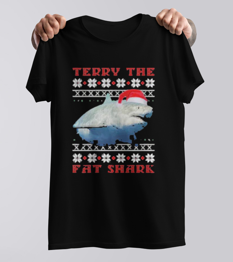 Terry The Fat Shark Christmas Santa Hat Snowflake T-Shirt