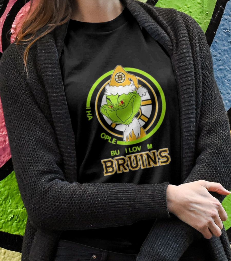 The Grinch Santa Boston Bruins I Hate People But Love My Hockey Team T-Shirt