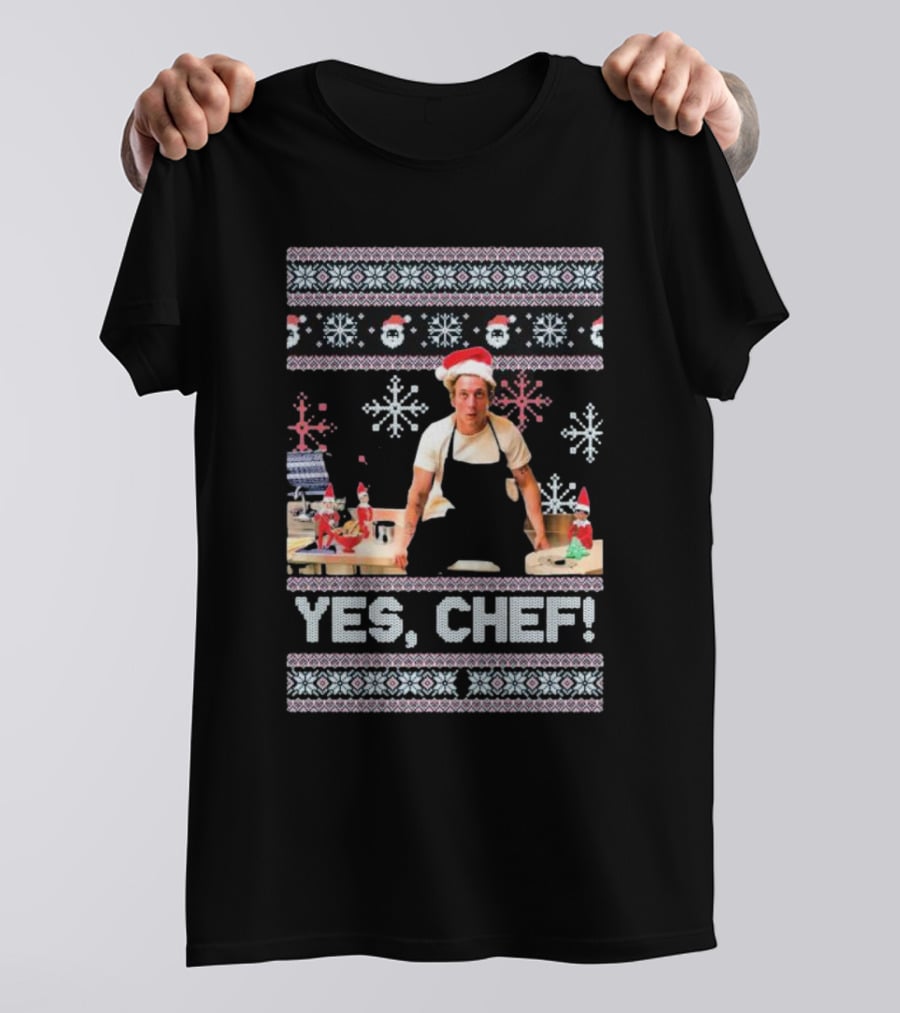 Yes Chef Snowflakes Christmas Elves Santa Hat T-Shirt