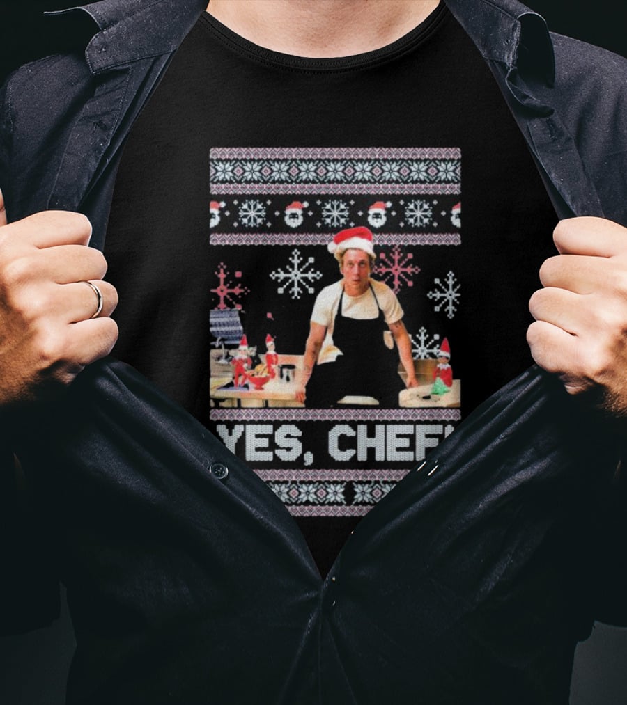 Yes Chef Snowflakes Christmas Elves Santa Hat T-Shirt