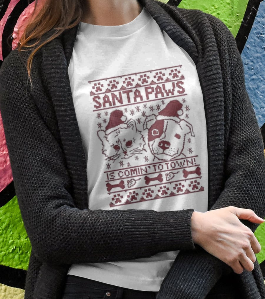 Santa Paws Cat And Dog Christmas Sweater Is Comin' To Town T-Shirt