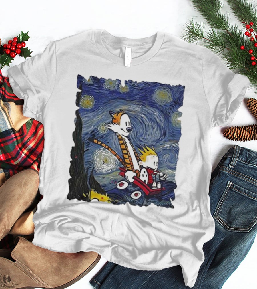 Vincent Van Gogh Starry Night Calvin And Hobbes Wagon T-Shirt
