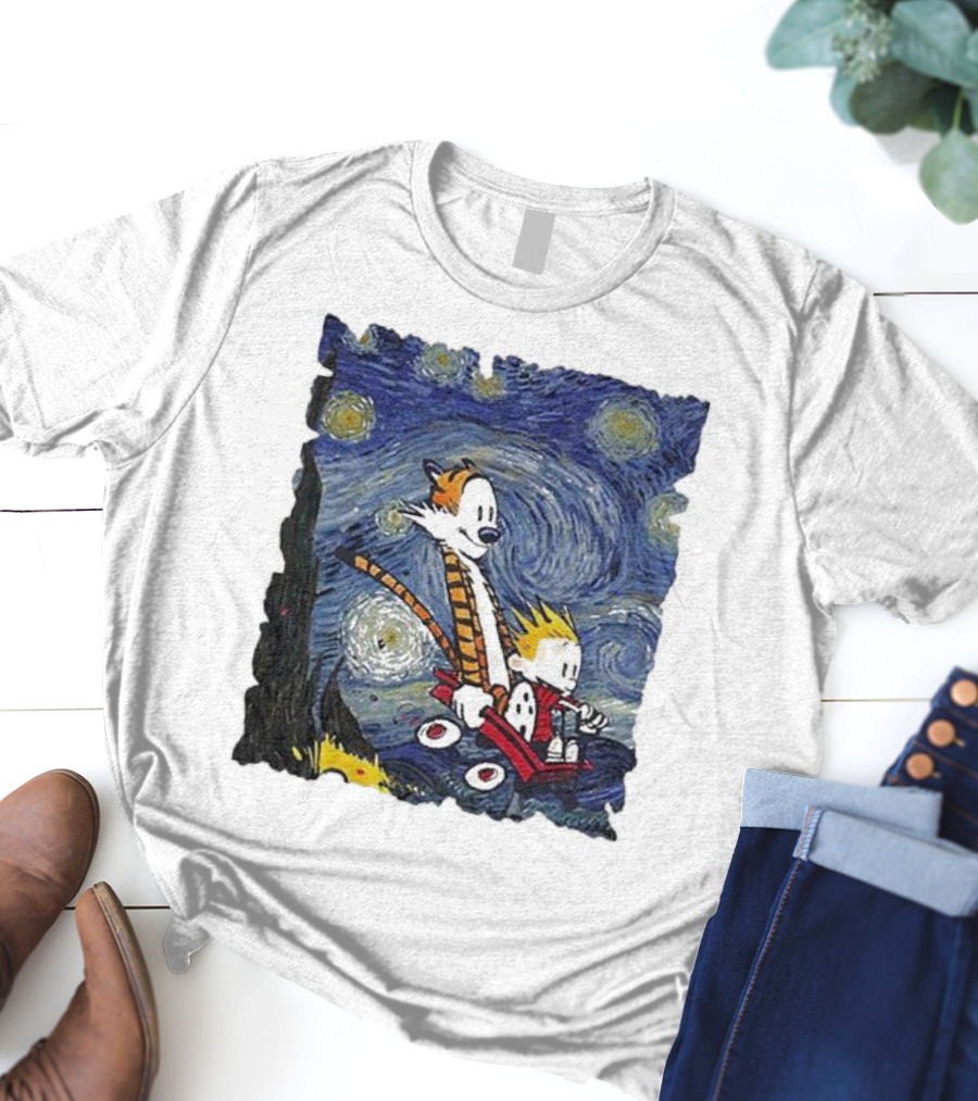 Vincent Van Gogh Starry Night Calvin And Hobbes Wagon T-Shirt