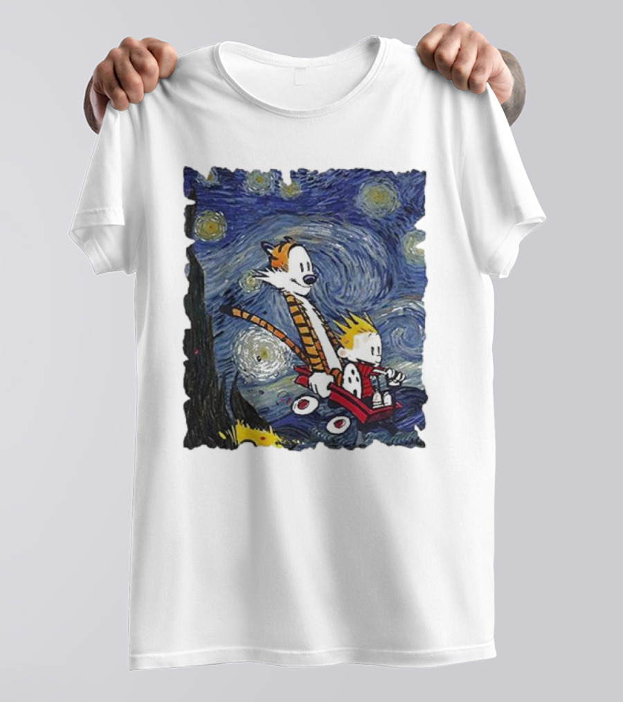 Vincent Van Gogh Starry Night Calvin And Hobbes Wagon T-Shirt