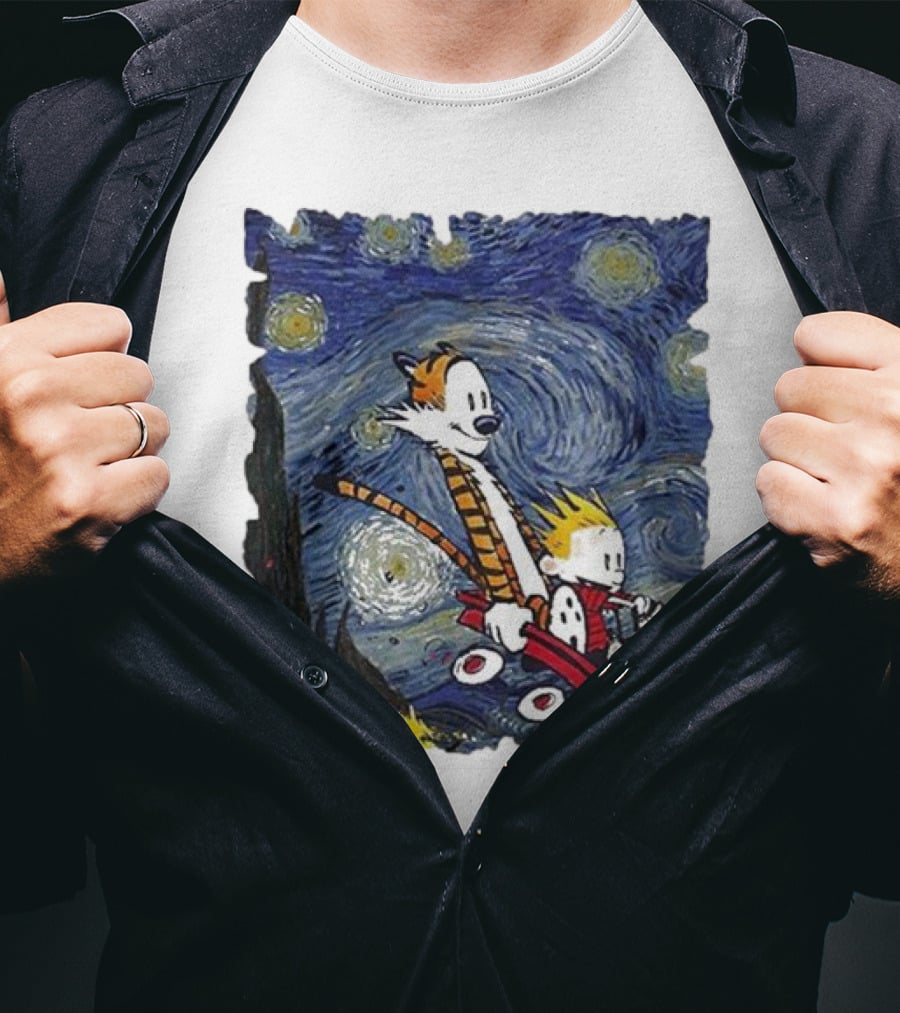 Vincent Van Gogh Starry Night Calvin And Hobbes Wagon T-Shirt