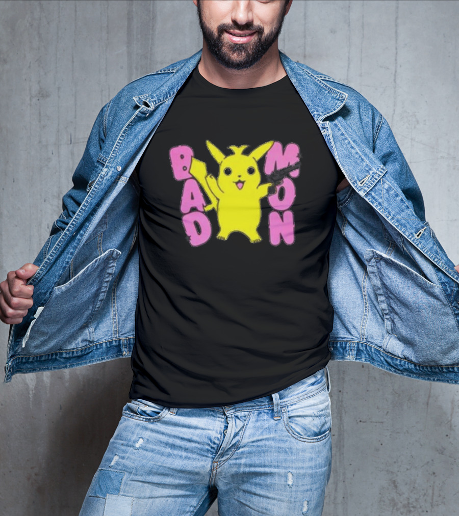 Bad Mon Pikachu With Pink Bold Letters T-Shirt
