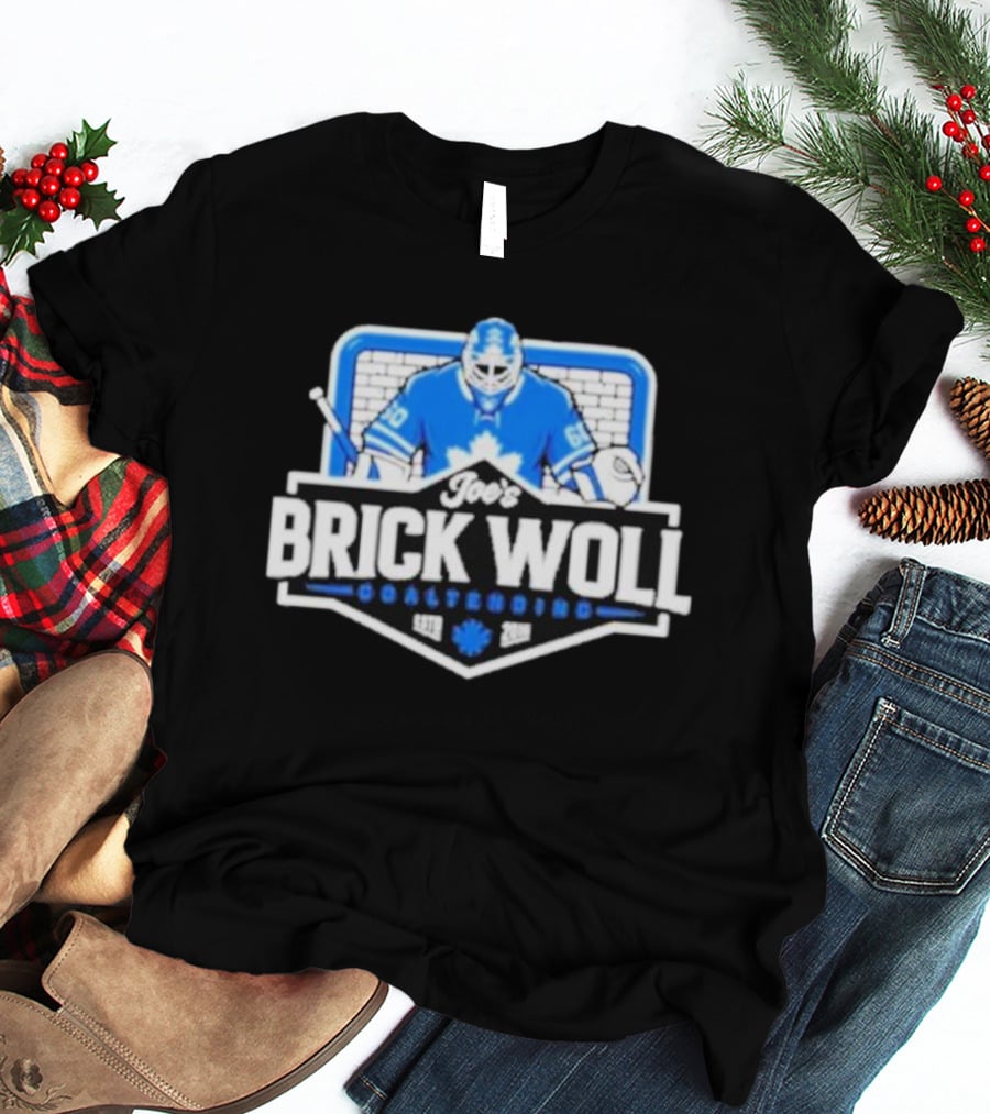 Joe's Brick Woll Goaltending Hockey Maple Leafs 60 Blue Goalie Blocking Net T-Shirt